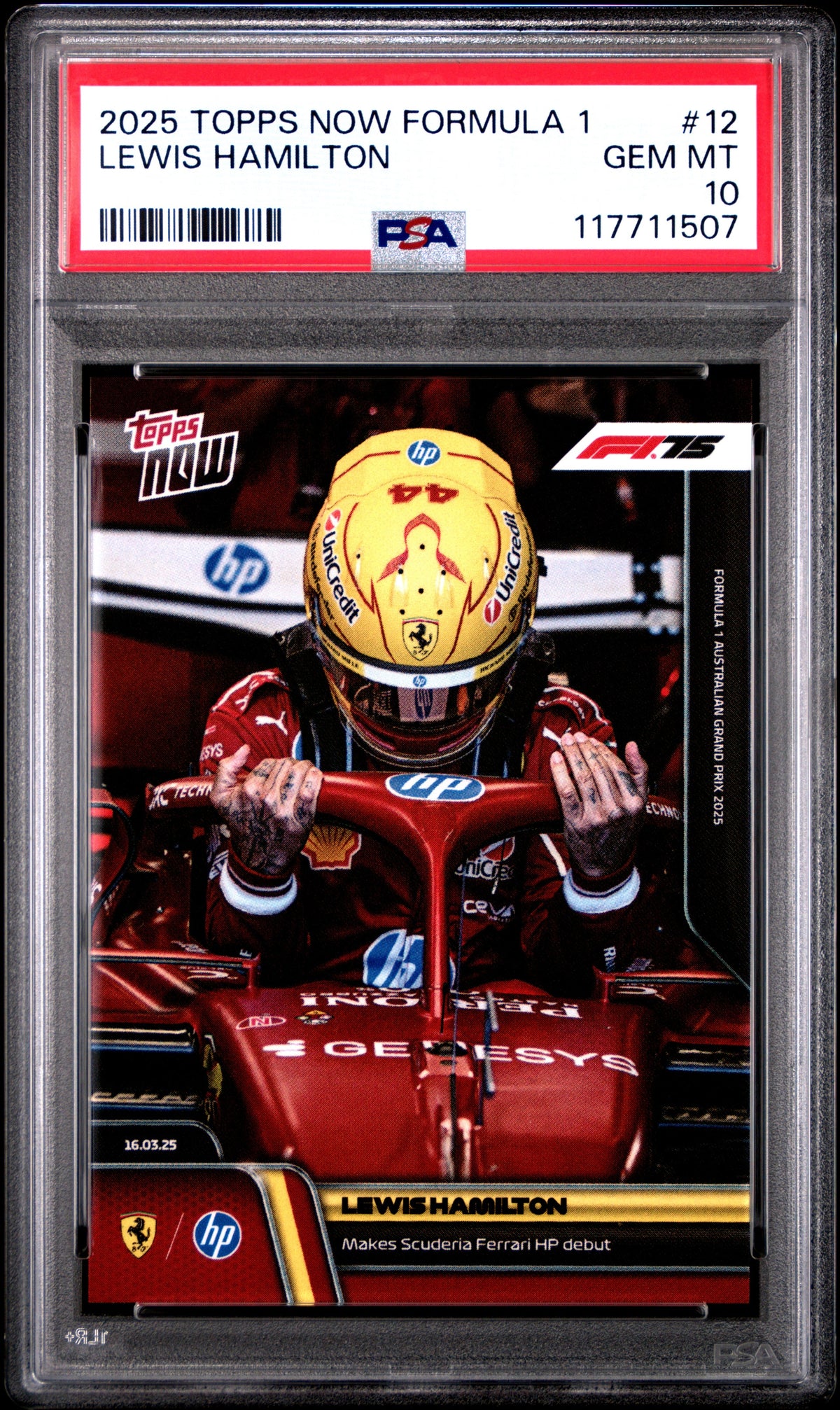 Graded 2025 Topps Now Formula 1 Lewis Hamilton #12 Racing Card PSA 10 Gem Mint