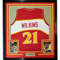 Framed Autographed/Signed Dominique Wilkins 35x39 Atlanta Red Basketball Jersey PSA/DNA COA