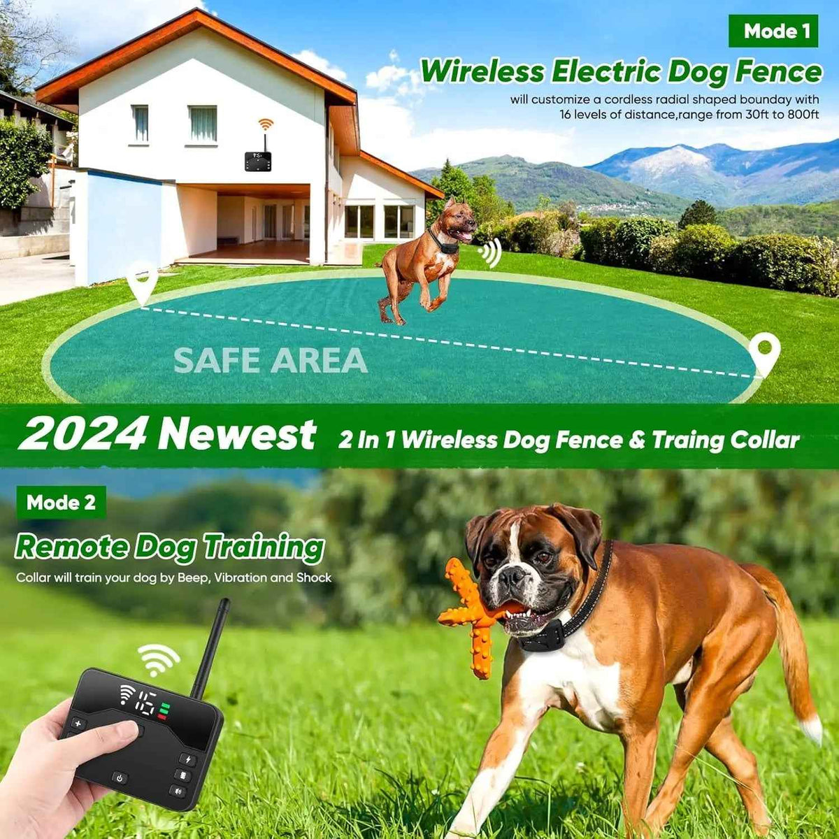 2-in-1 Wireless Dog Fence & Collar System – Expandable