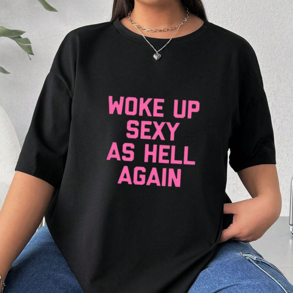 "Woke Up As Hell" Funny Sarcastic Morning Mood T-Shirt – Urban Streetwear Aesthetic Graphic Top for Coffee Lovers & Late Sleepers