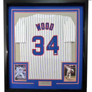 Framed Autographed/Signed Kerry Wood 35x39 Chicago Pinstripe Baseball Jersey PSA/DNA COA