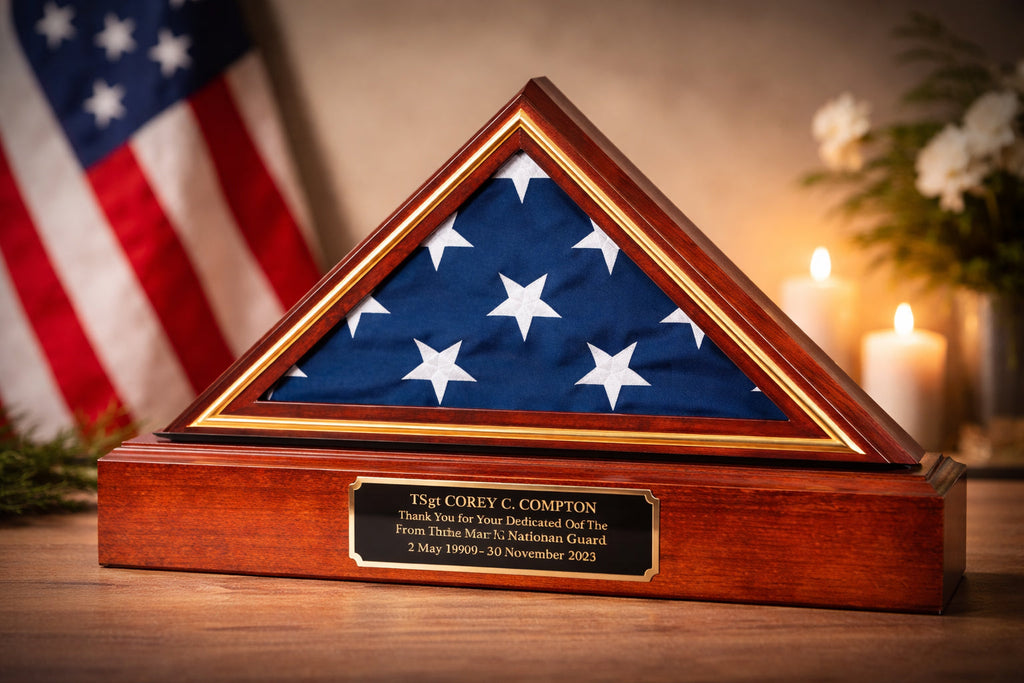 Flag and Base display case, American Flag and Pedestal Display Frame