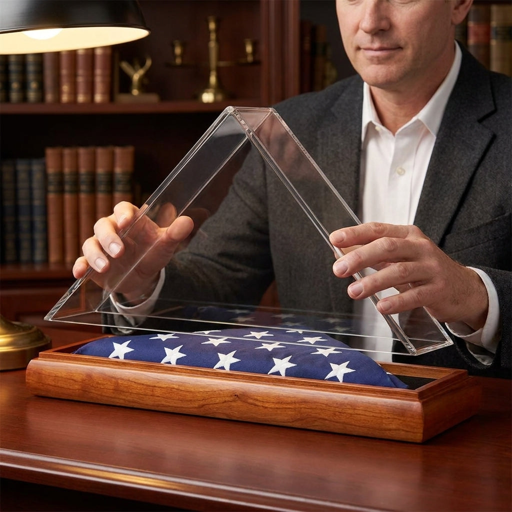 Cherry Wood Flag Display Cases with Clear Acrylic Cover – Cherry