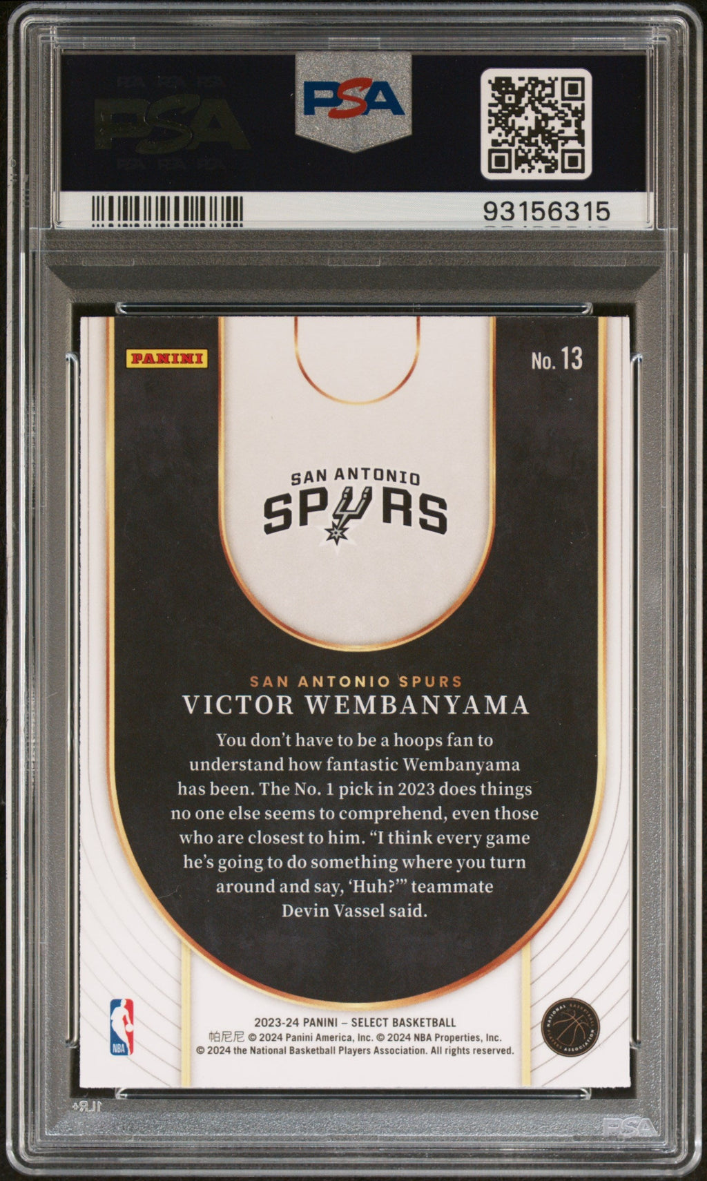 Graded 2023 Panini Select Victor Wembanyama #13 Neon Icon Rookie RC Basketball Card PSA 10 Gem Mint