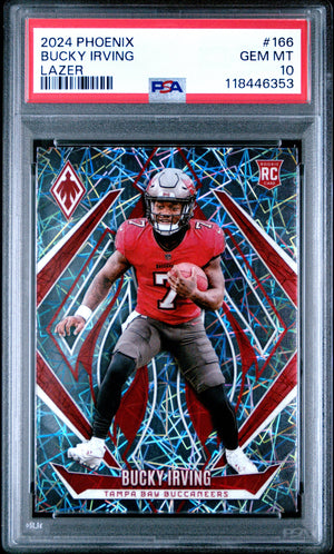 Graded 2024 Panini Phoenix Bucky Irving #166 Lazer Rookie RC Football Card PSA 10 Gem Mint