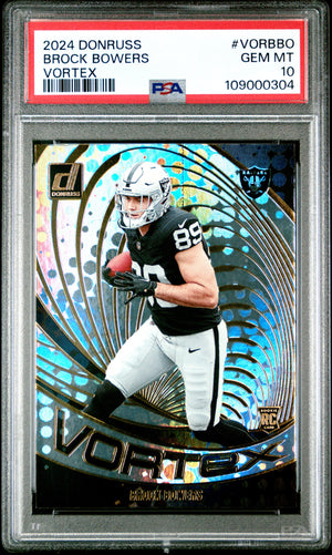 Graded 2024 Panini Donruss Brock Bowers #VORBBO Vortex Rookie RC Football Card PSA 10 Gem Mint