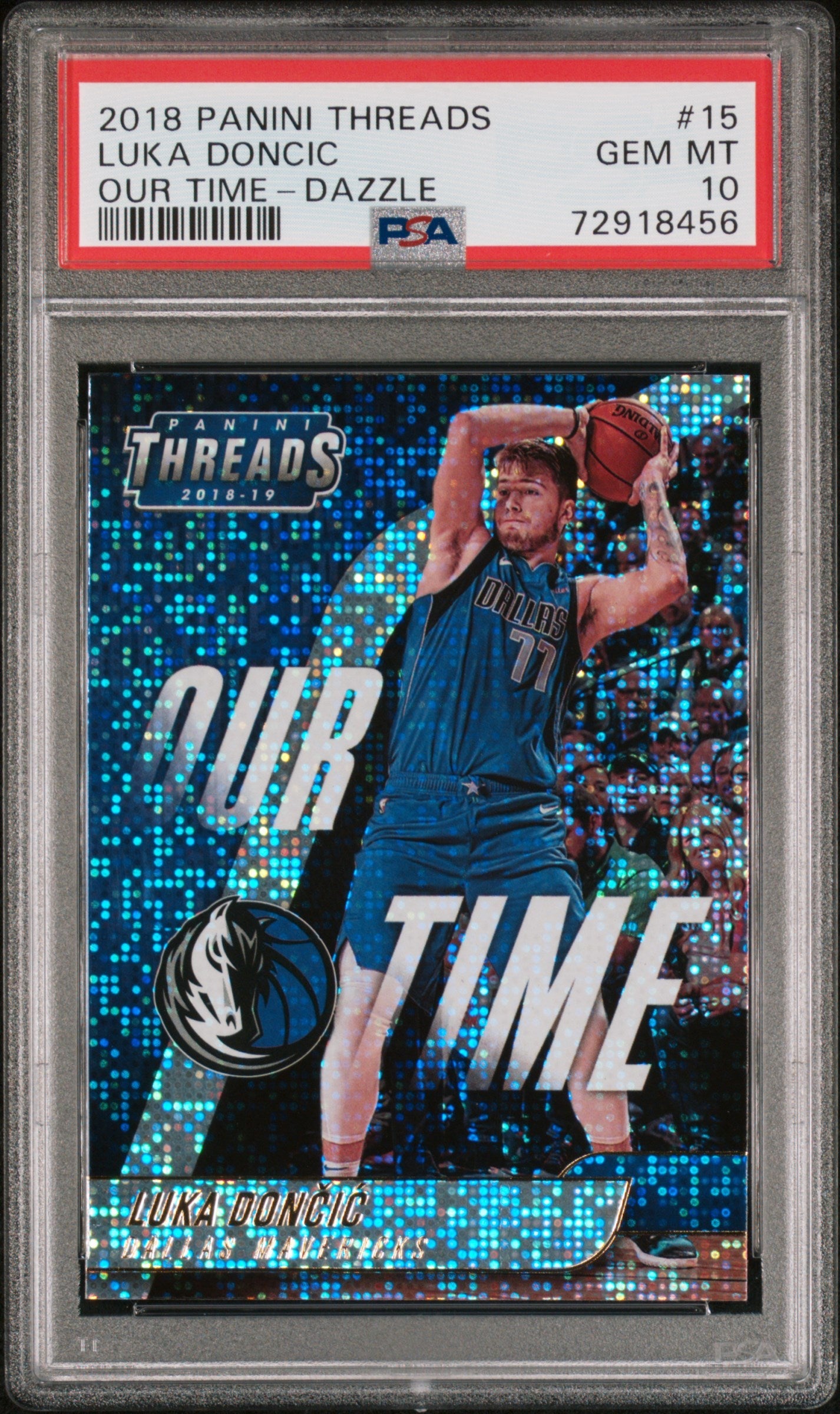 Graded 2018 Panini Threads Luka Doncic #15 Our Time Dazzle Rookie RC Basketball Card PSA 10 Gem Mint