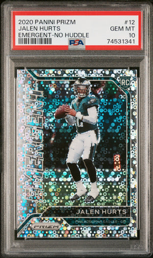 Graded 2020 Panini Prizm Jalen Hurts #12 Emergent No Huddle Rookie RC Football Card PSA 10 Gem Mint