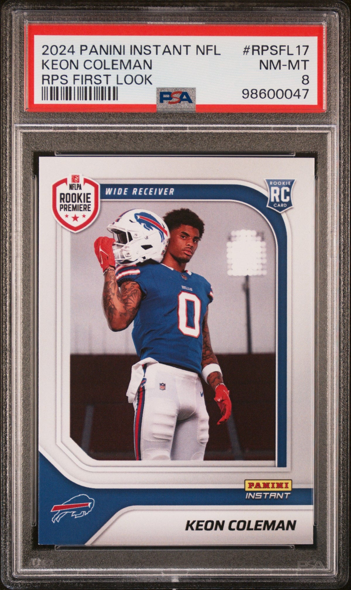 Graded 2024 Panini Instant NFL Keon Coleman #RPSFL17 RPS First Look Rookie RC Football Card PSA 8 Near Mint