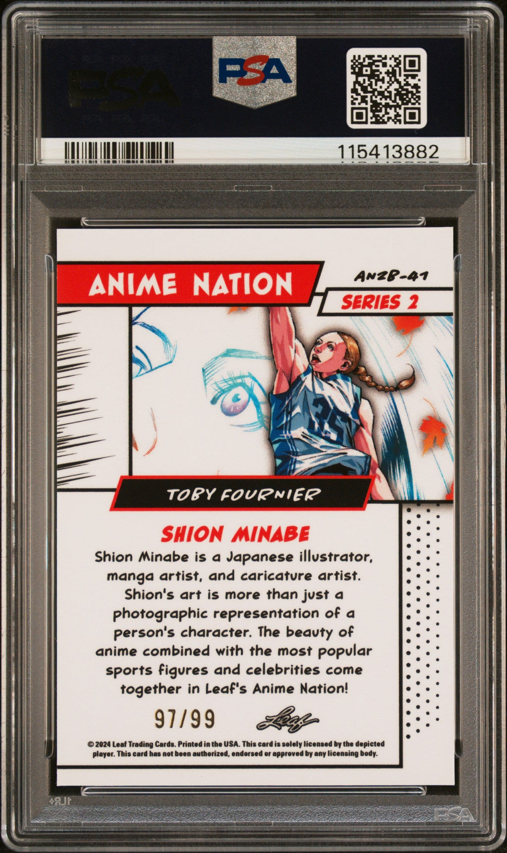 Graded 2025 Leaf Web Exclusives Toby Fournier #41 Anime Nation Series 2 /99 Basketball Card PSA 8 Near Mint