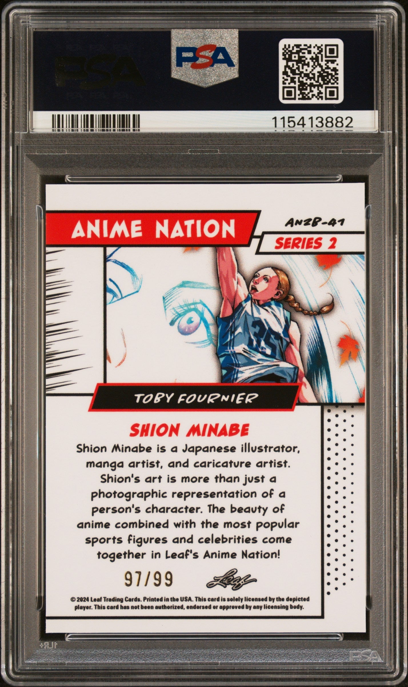 Graded 2025 Leaf Web Exclusives Toby Fournier #41 Anime Nation Series 2 /99 Basketball Card PSA 8 Near Mint