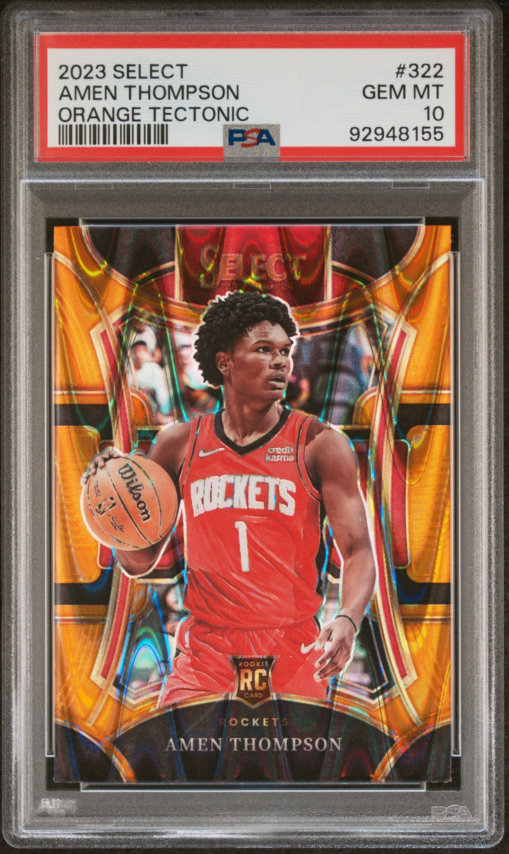 Graded 2023 Panini Select Amen Thompson #322 Orange Tectonic Rookie RC Basketball Card PSA 10 Gem Mint