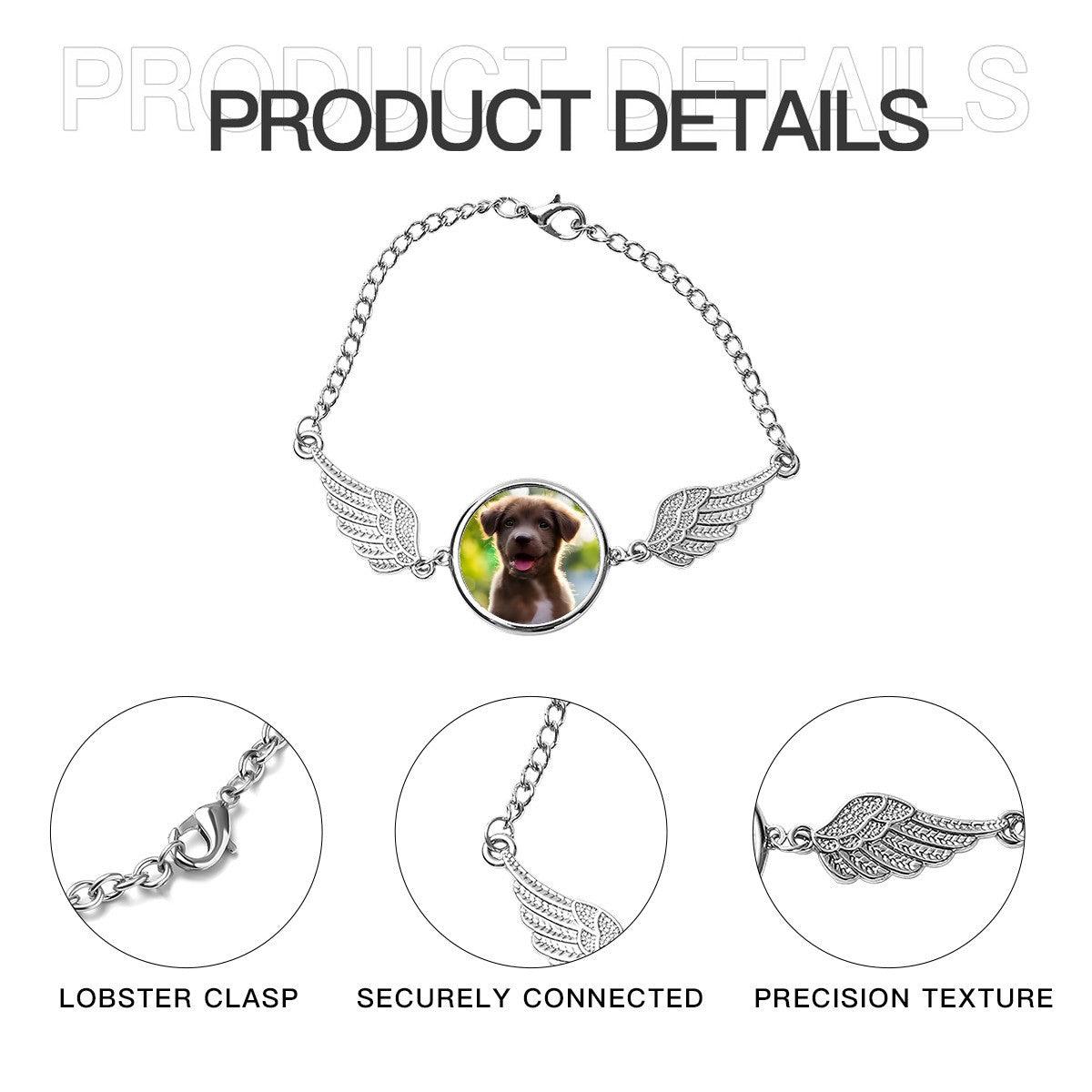 Pet Memorial Photo Bracelet – Custom Angel Wings Bracelet | In Loving Memory of Your Pet