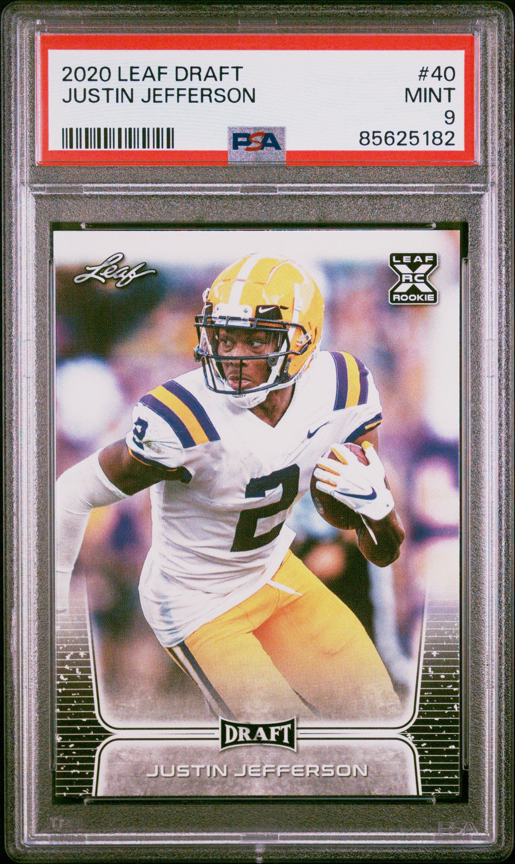 Graded 2020 Leaf Draft Justin Jefferson #40 Rookie RC Football Card PSA 9 Mint