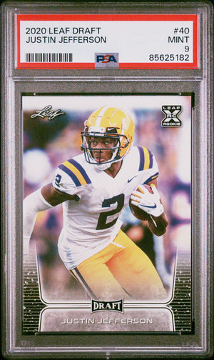 Graded 2020 Leaf Draft Justin Jefferson #40 Rookie RC Football Card PSA 9 Mint