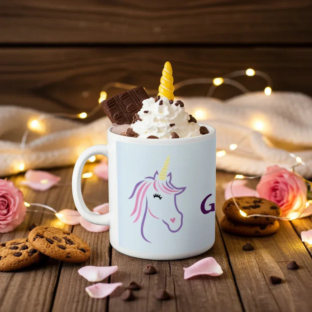 Personalized Ceramic Unicorn Tea & Coffee Mug: 11oz White Cup, Custom Name Gift