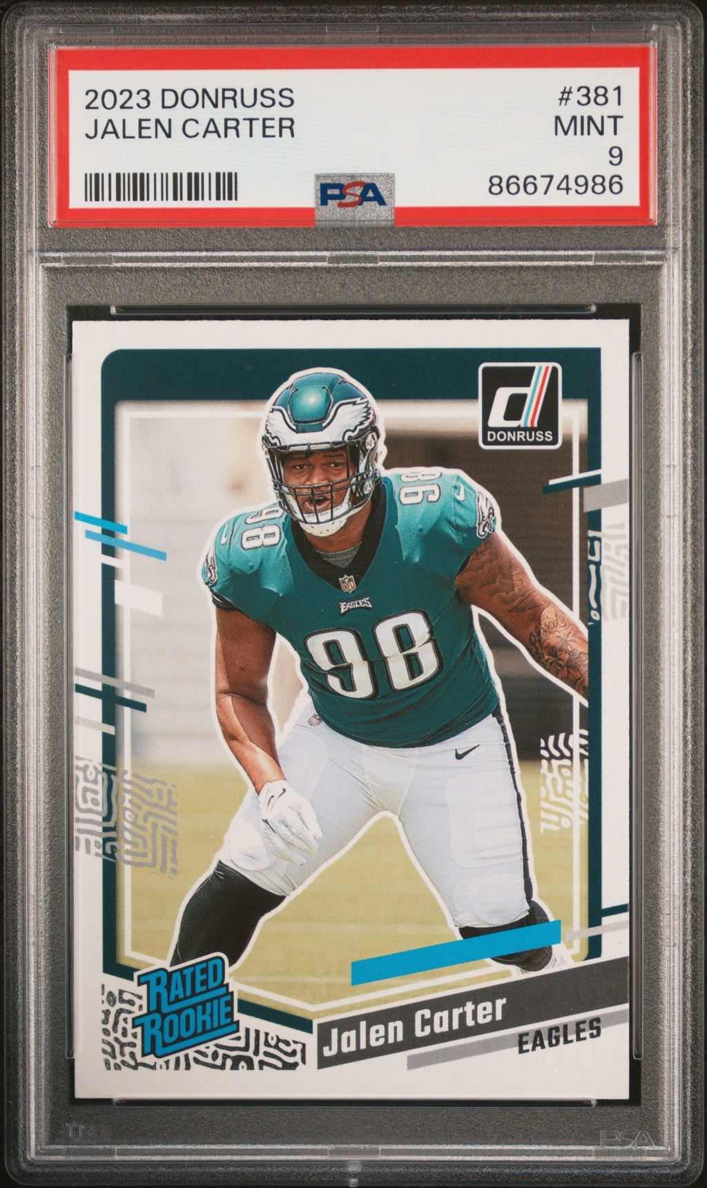 Graded 2023 Panini Donruss Jalen Carter #381 Rookie RC Football Card PSA 9 Mint