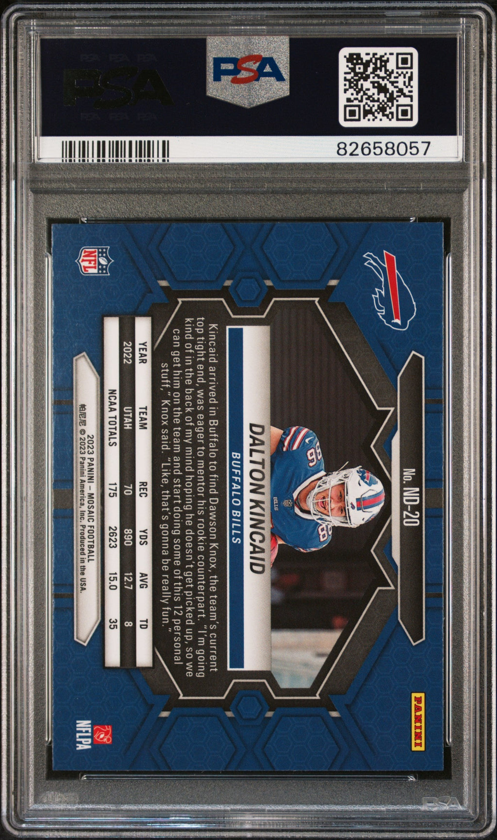 Graded 2023 Panini Mosaic Dalton Kincaid #ND20 Rookie RC Football Card PSA 10 Gem Mint