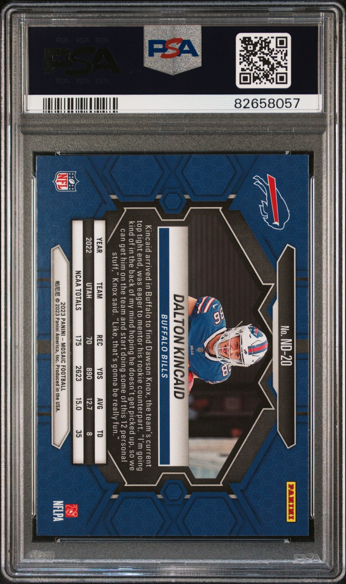 Graded 2023 Panini Mosaic Dalton Kincaid #ND20 Rookie RC Football Card PSA 10 Gem Mint