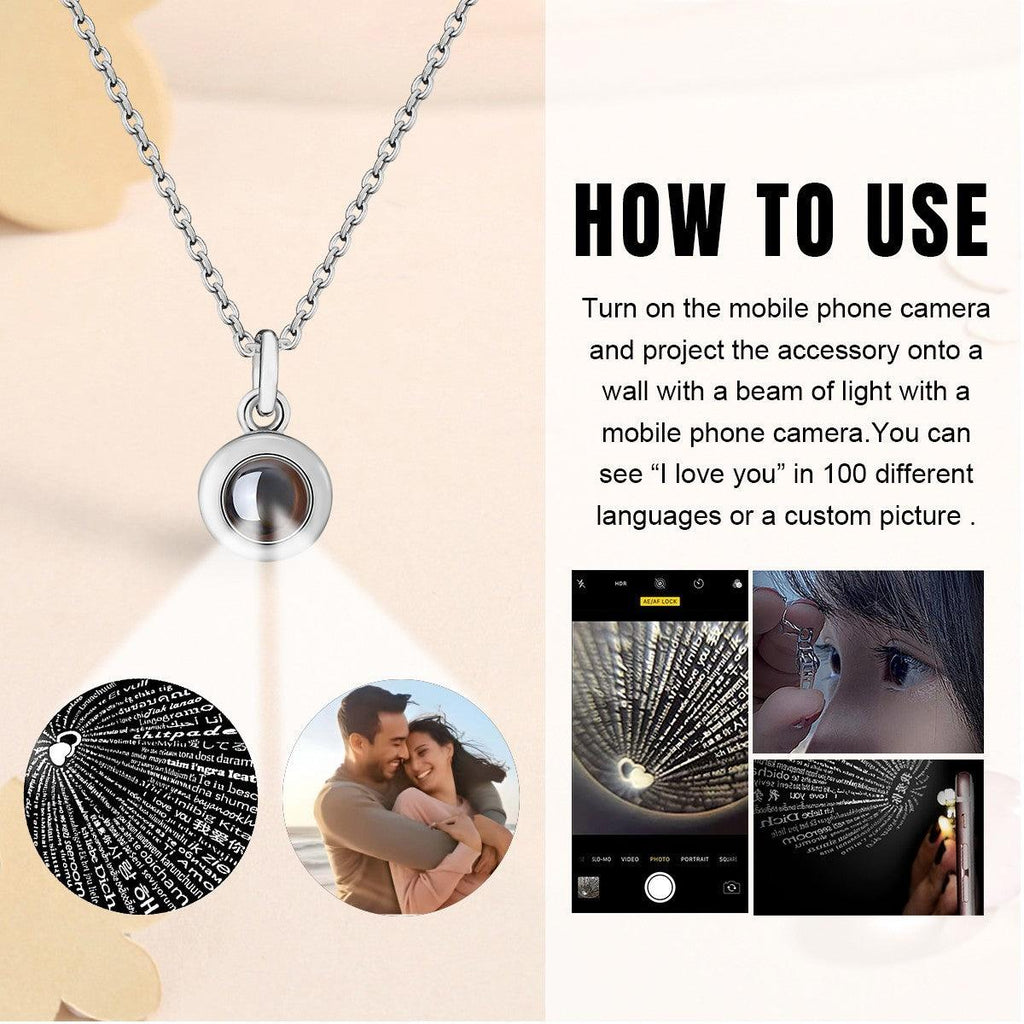 Custom Photo Projection Necklace – Hidden ‘I Love You’ Pendant | Silver, Rose & Gold