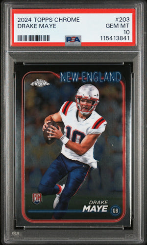 Graded 2024 Topps Chrome Drake Maye #203 Rookie RC Football Card PSA 10 Gem Mint