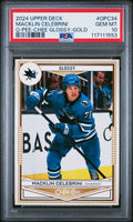 Graded 2024 Upper Deck Macklin Celebrini #OPC34 O-Pee-Chee Glossy Gold Rookie RC Hockey Card PSA 10 Gem Mint