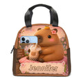 Personalized Capybara Lunch Bag – Custom Name Insulated Tote | Kawaii Boba Tea Gift for Teens