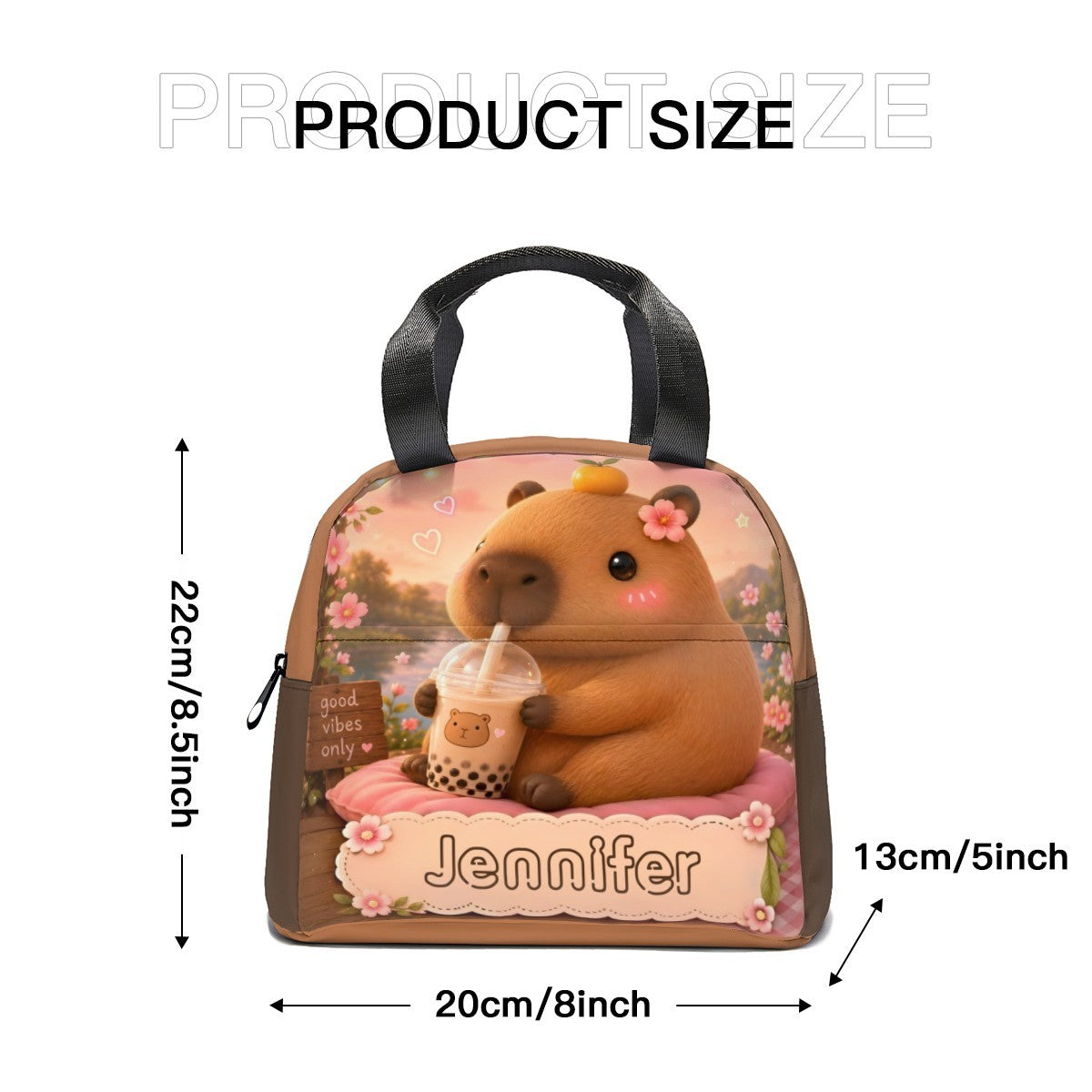 Personalized Capybara Lunch Bag – Custom Name Insulated Tote | Kawaii Boba Tea Gift for Teens