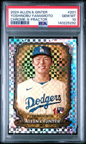 Graded 2024 Topps Allen & Ginter Yoshinobu Yamamoto #201 Chrome Xfractor Baseball Card PSA 10 Gem Mint