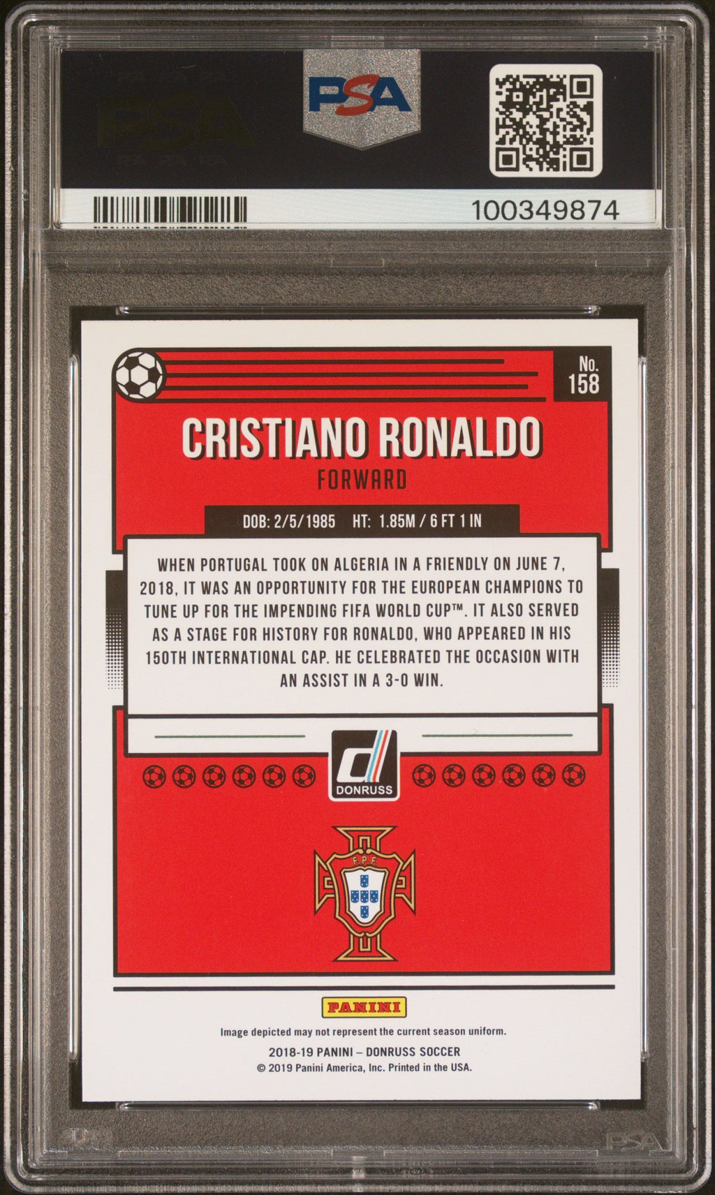 Graded 2018 Panini Donruss Cristiano Ronaldo #156 Press Proof Red Soccer Card PSA 10 Gem Mint