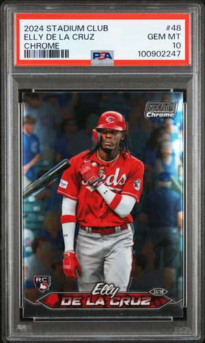 Graded 2024 Topps Stadium Club Elly De La Cruz #48 Chrome Rookie RC Baseball Card PSA 10 Gem Mint