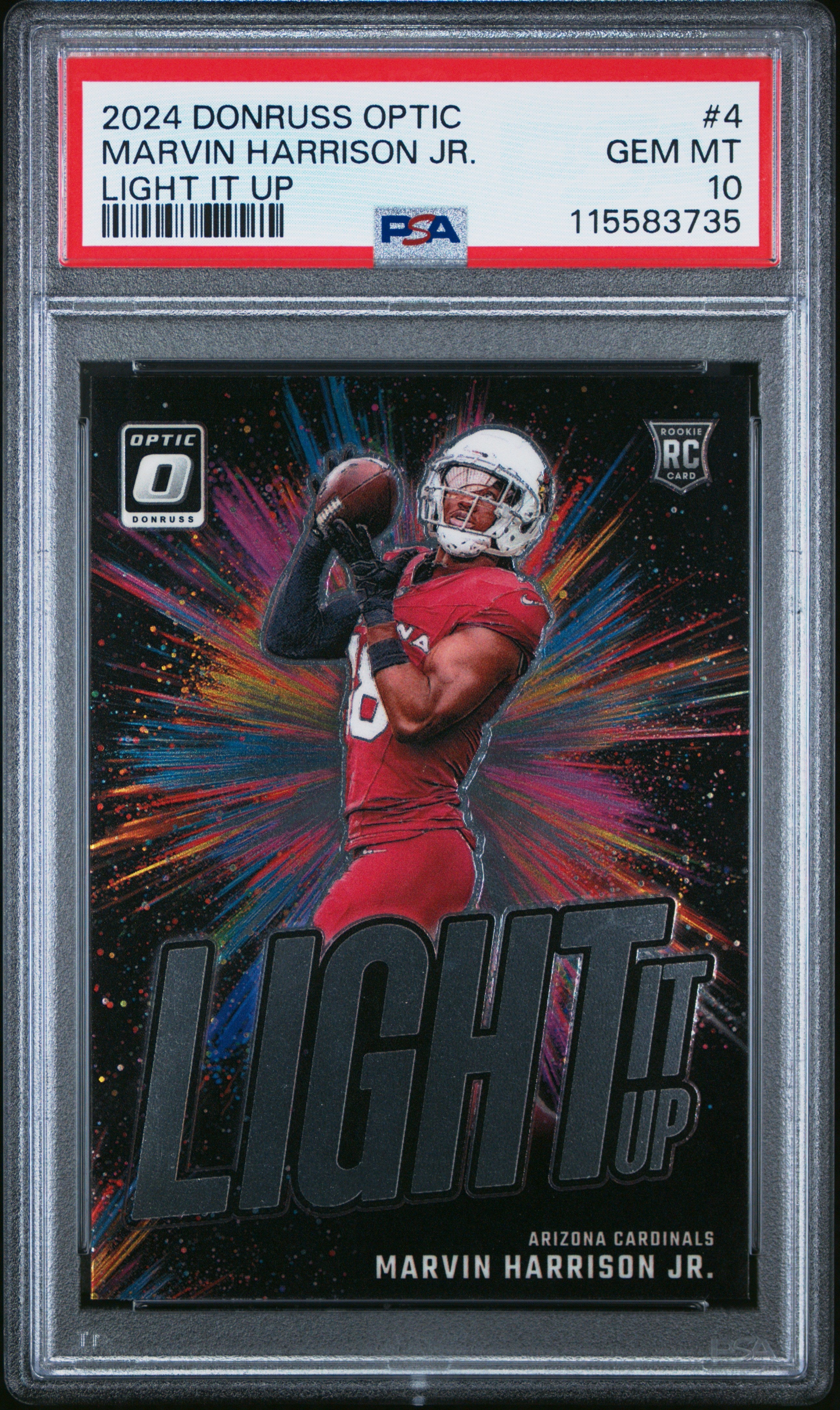 Graded 2024 Panini Donruss Optic Marvin Harrison Jr #4 Light It Up Rookie RC Football Card PSA 10 Gem Mint
