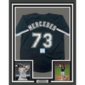 Framed Autographed/Signed Yermin Mercedes 35x39 Chicago Black Baseball Jersey Beckett BAS COA