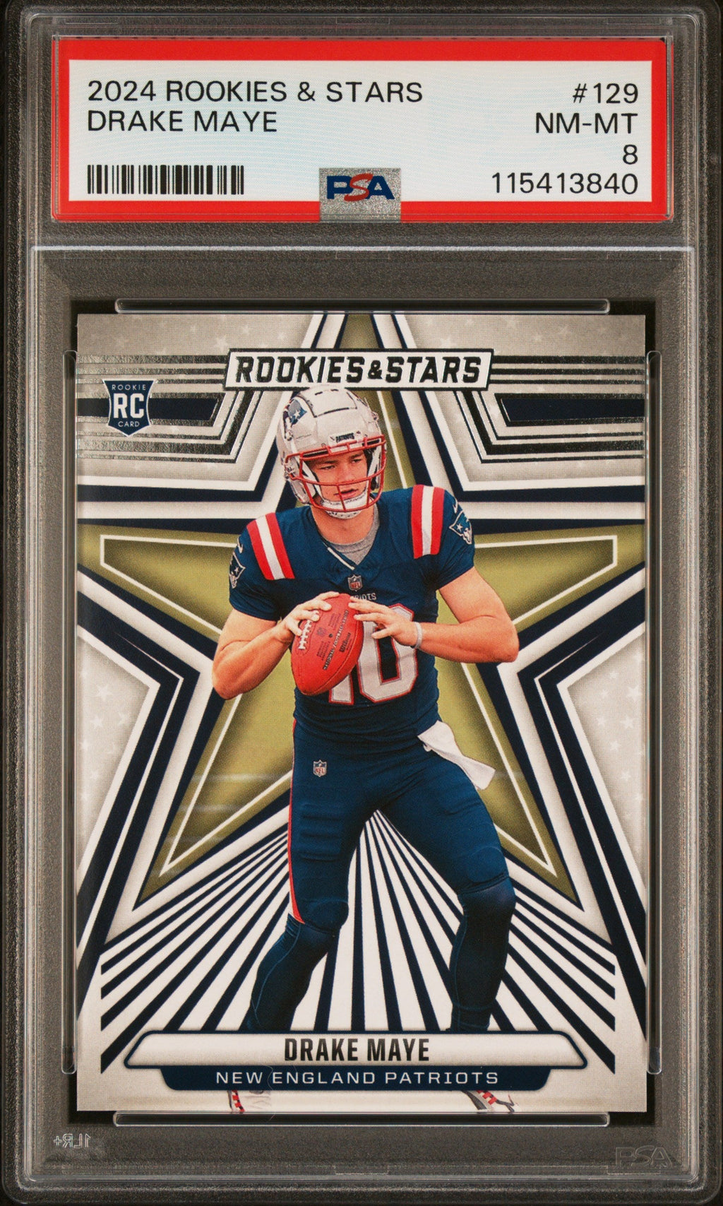 Graded 2024 Panini Rookies & Stars Drake Maye #129 Rookie RC Football Card PSA 8 Near Mint