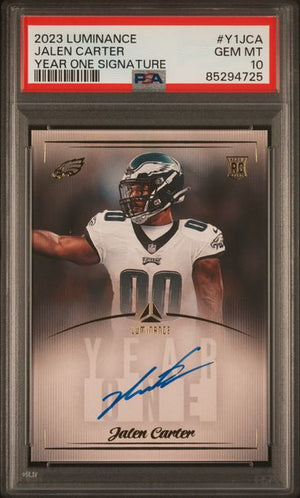 Graded 2023 Panini Luminance Jalen Carter #Y1JCA Year One Signature Auto Rookie RC Football Card PSA 10 Gem Mint