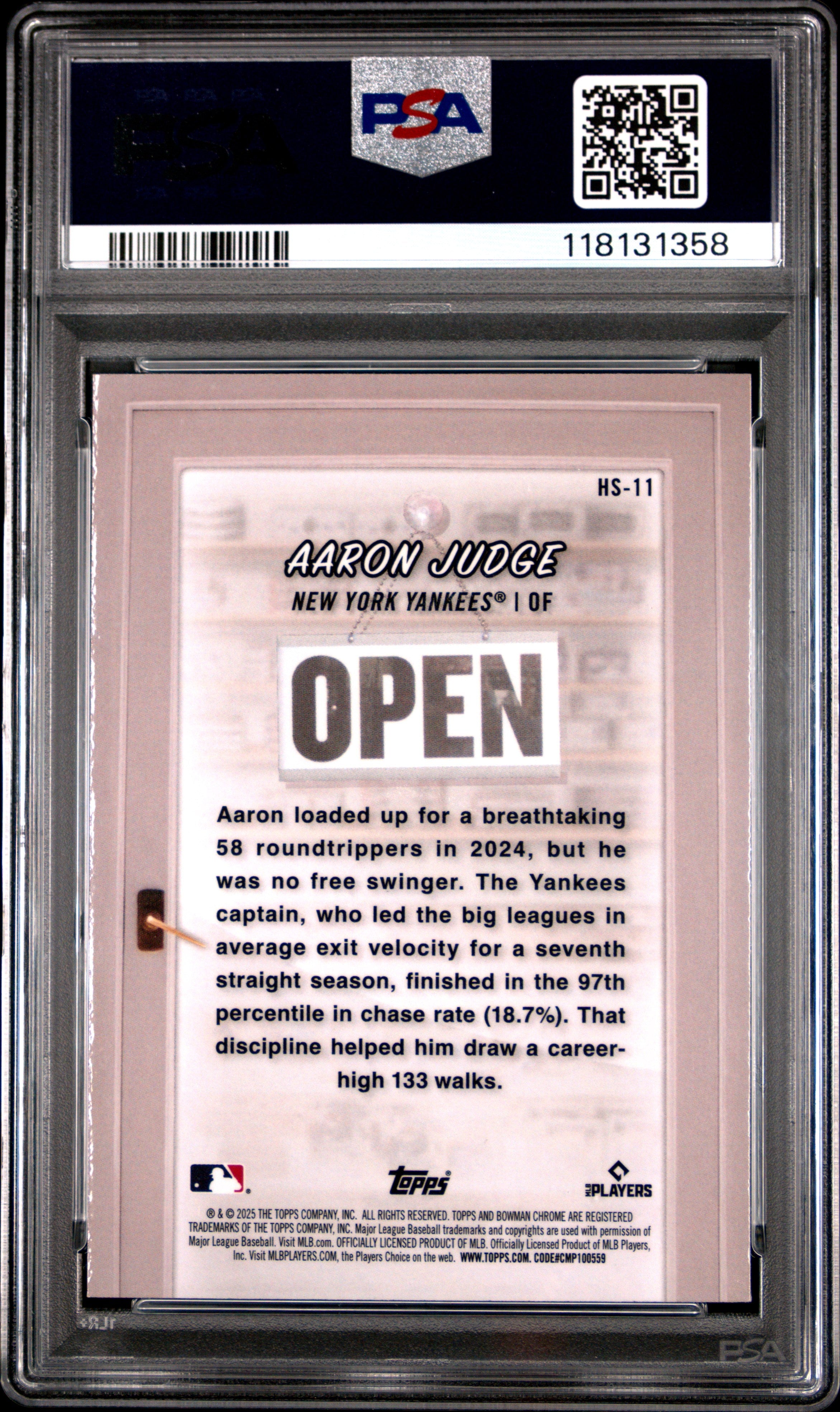 Graded 2025 Topps Bowman Aaron Judge #HS11 Hobby Stars Baseball Card PSA 10 Gem Mint
