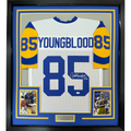 Framed Autographed/Signed Jack Youngblood HOF 01 35x39 Los Angeles LA White Football Jersey JSA COA