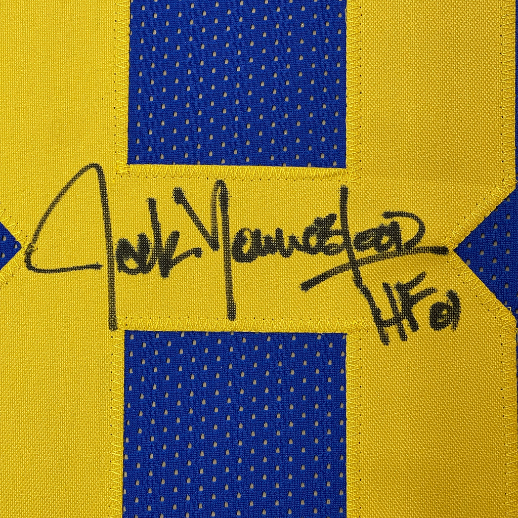Framed Autographed/Signed Jack Youngblood HOF 01 35x39 Los Angeles LA Blue Football Jersey JSA COA