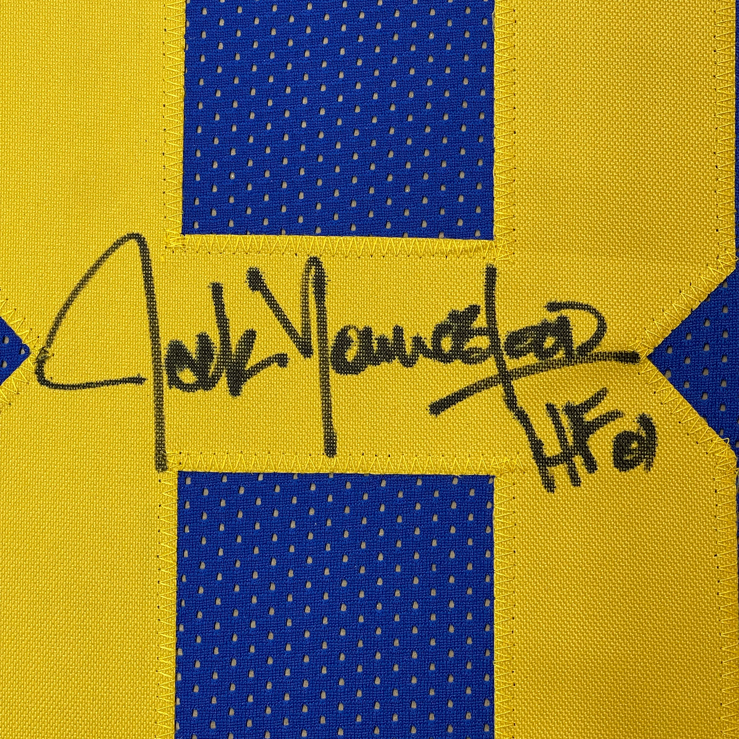 Framed Autographed/Signed Jack Youngblood HOF 01 35x39 Los Angeles LA Blue Football Jersey JSA COA