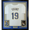 Framed Autographed/Signed Robin Yount 35x39 Milwaukee Pinstripe Baseball Jersey JSA COA
