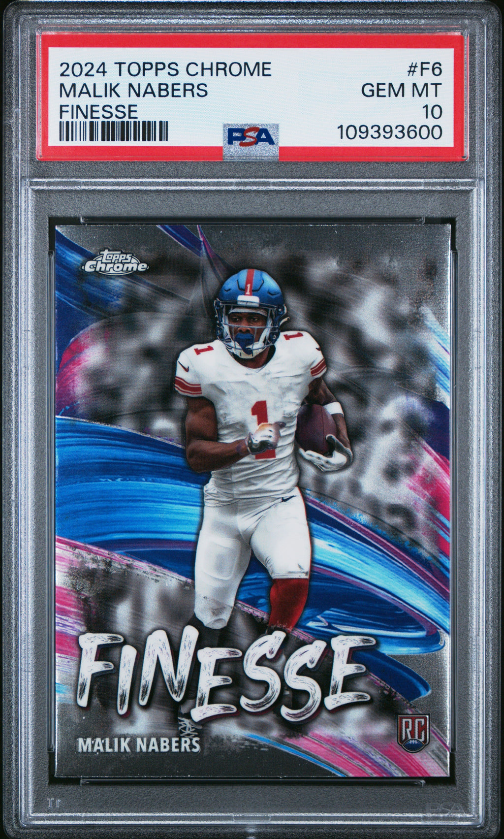 Graded 2024 Topps Chrome Malik Nabers #F6 Finesse Rookie RC Football Card PSA 10 Gem Mint