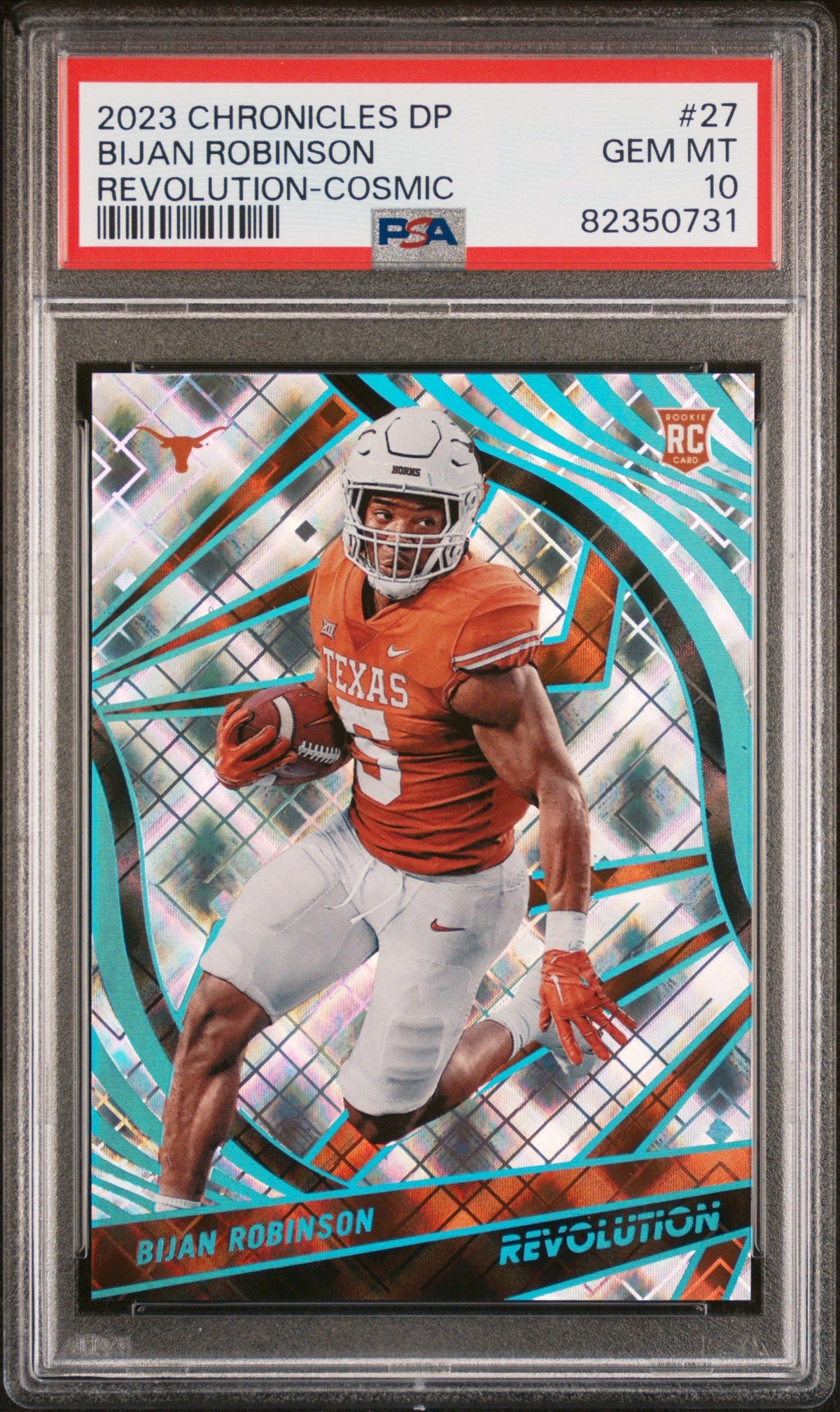 Graded 2023 Panini Chronicles Draft Picks Bijan Robinson #27 Revolution Cosmic /99 Rookie RC Football Card PSA 10 Gem Mint