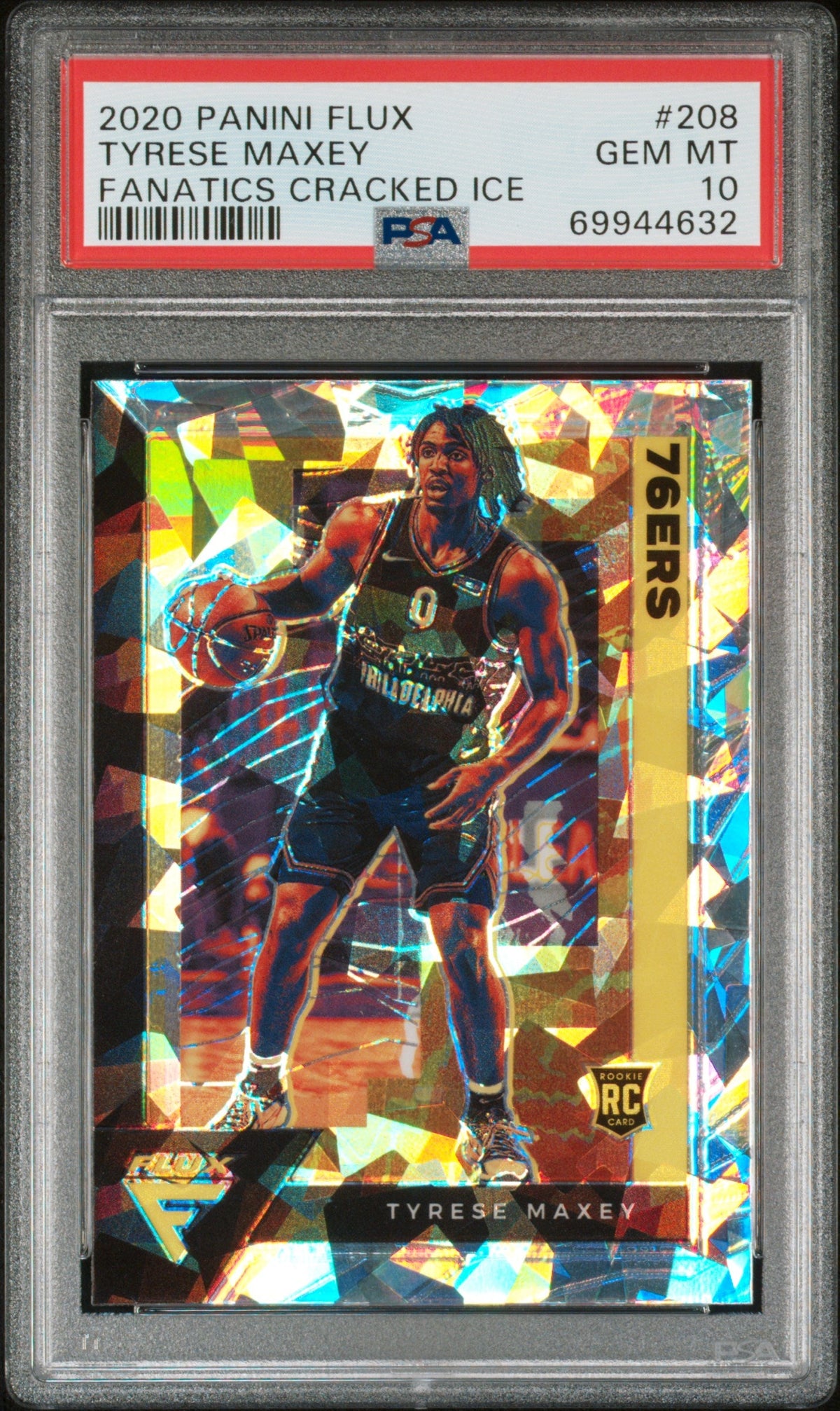 Graded 2020 Panini Flux Tyrese Maxey #208 Fanatics Cracked Ice Rookie RC Basketball Card PSA 10 Gem Mint