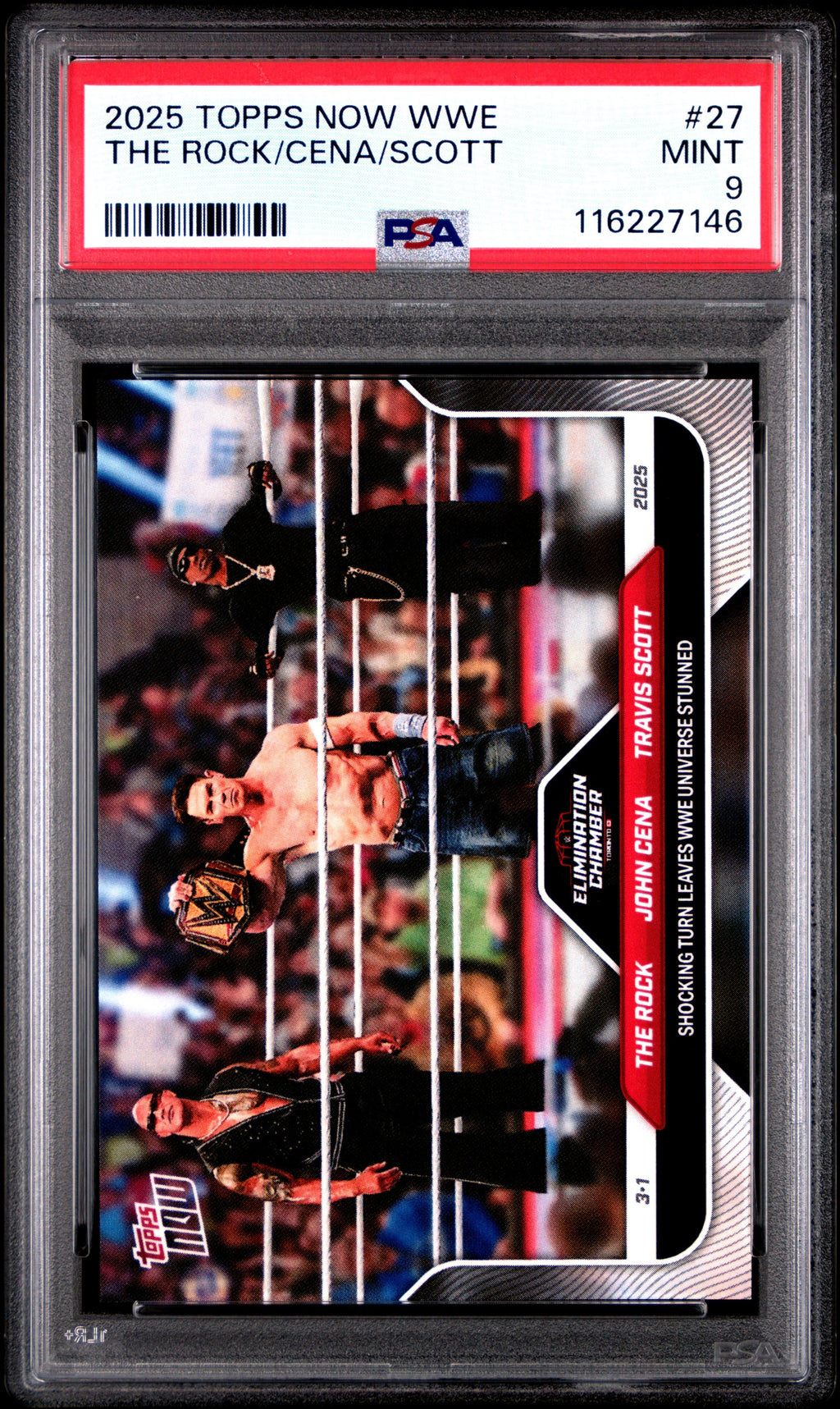 Graded 2025 Topps Now WWE The Rock John Cena Travis Scott #27 Wrestling Card PSA 9 Mint