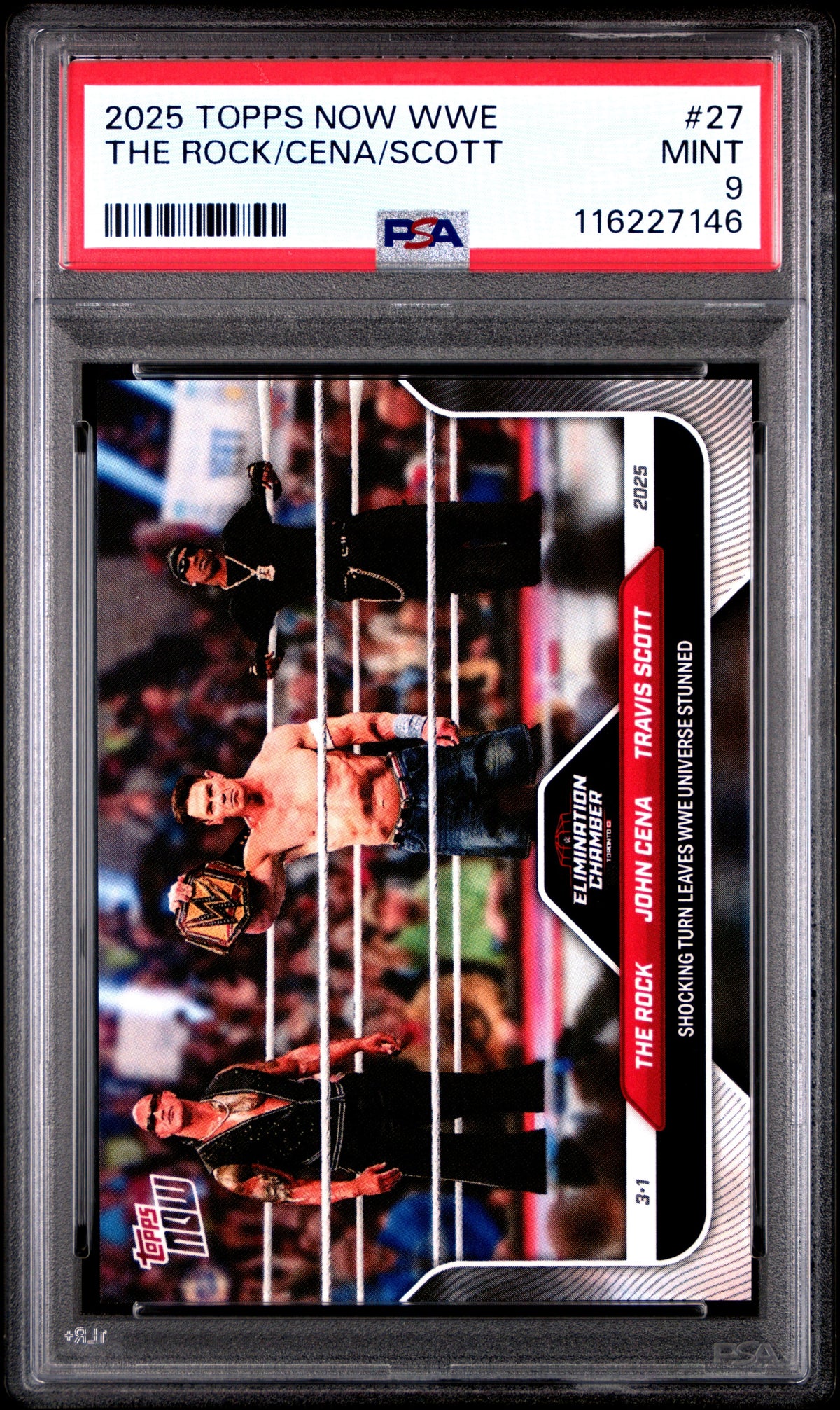 Graded 2025 Topps Now WWE The Rock John Cena Travis Scott #27 Wrestling Card PSA 9 Mint