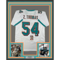 Framed Autographed/Signed Zach Thomas 35x39 Miami White Football Jersey JSA COA