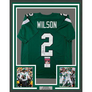 Framed Autographed/Signed Zach Wilson 35x39 New York Green Football Jersey JSA COA