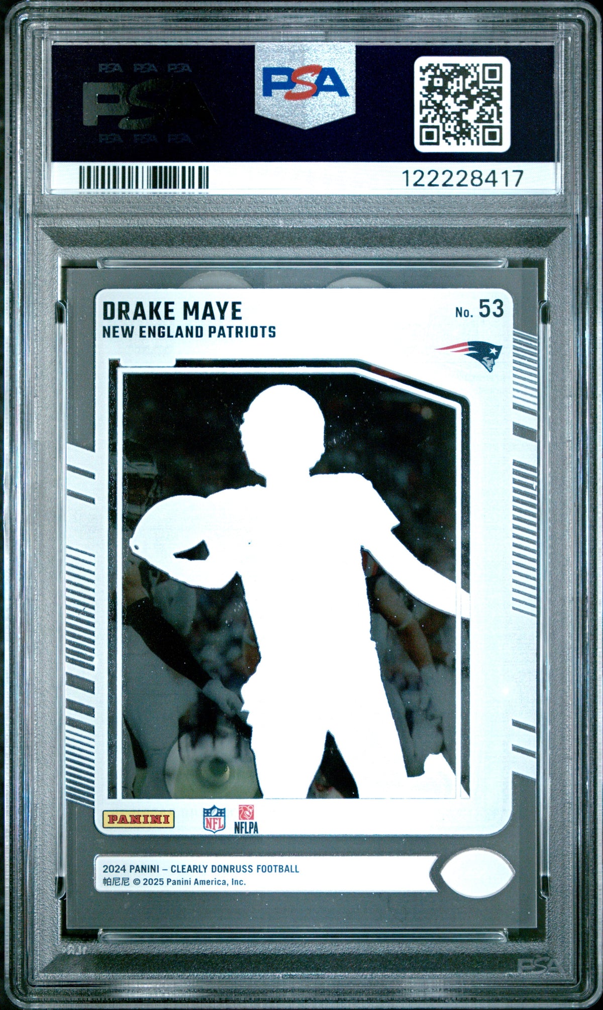 Graded 2024 Panini Clearly Donruss Drake Maye #53 Rookie RC Football Card PSA 8 Near Mint