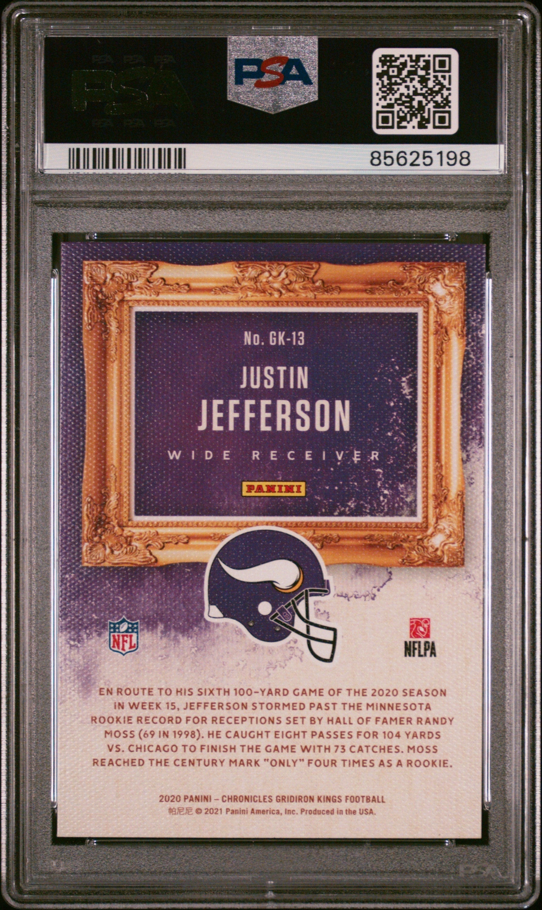 Graded 2020 Panini Chronicles Justin Jefferson #GK13 Gridiron Kings Rookie RC Football Card PSA 9 Mint