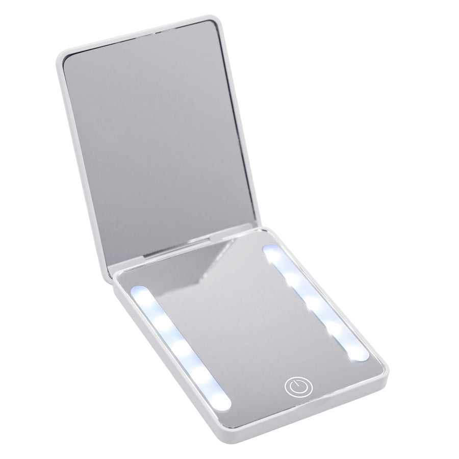 Compact Double-Sided Folding Makeup Mirror Handheld Portable LED Light For Touch-Ups